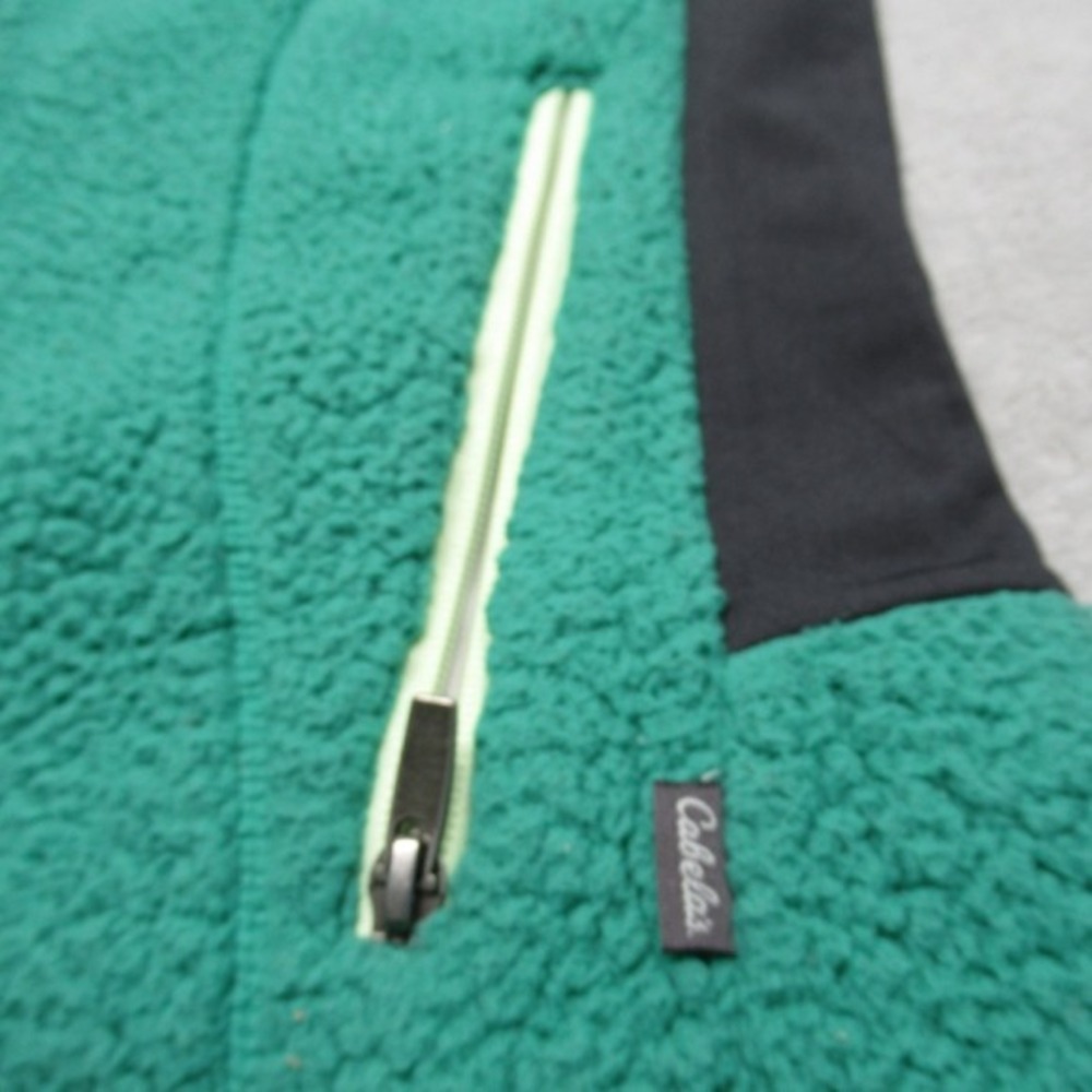 Cabelas Jacket Mens Small Green Black Tech Hiking Full Zip Pockets Sherpa Fleece - Picture 4 of 15